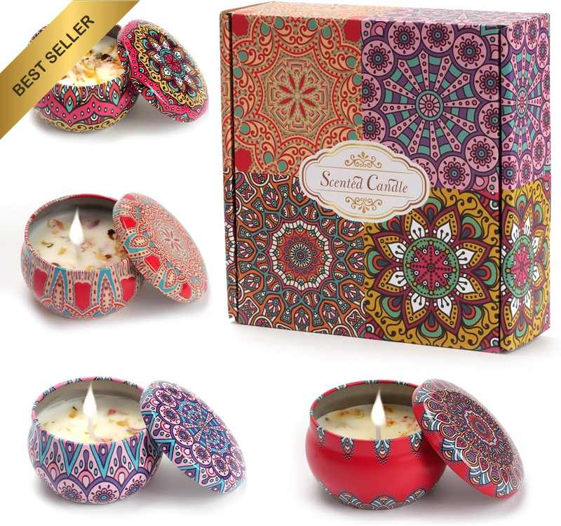 Set of 4 Scented Candles 2.8 Oz Mini Tinplate Lidded Jar Candles Lavender Rose V