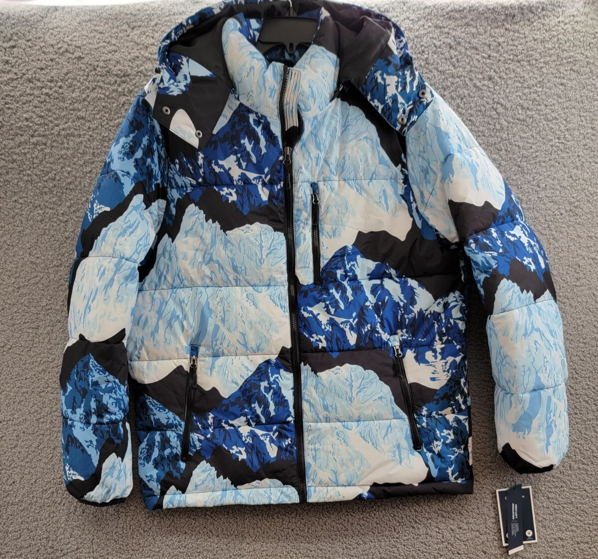 Club Room Stretch Hooded Puffer Jacket Men's M Ski Printed Zip Closure L/S - Picture 2 of 17