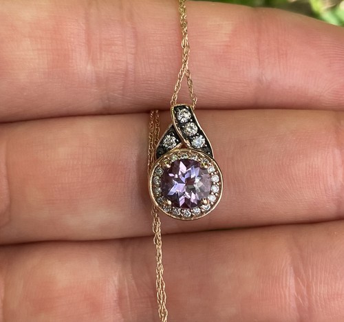 Pre-owned Le Vian Levian Amethyst Chocolate Diamond Pendant Necklace Round Cut 14k Rose Gold In Purple