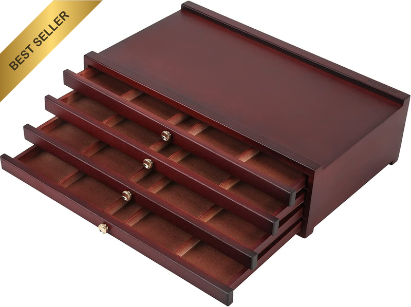 4-Drawer Wood Artist Supply Storage Box, Portable Beechwood Multifunctional Penc
