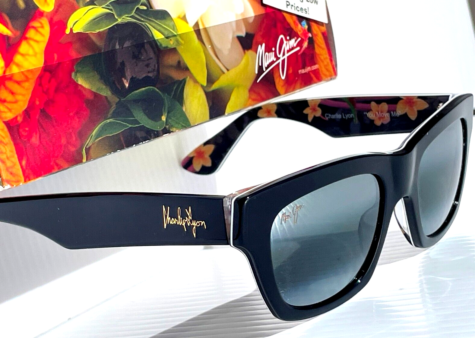 Pre-owned Maui Jim You Move Me Black & Floral Polarized Grey Gradient Sunglass 277-53 In Gray