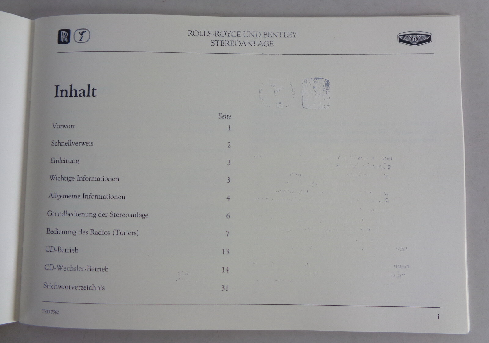 Operating Instructions Rolls Royce And Bentley Stereo System By 05/2000