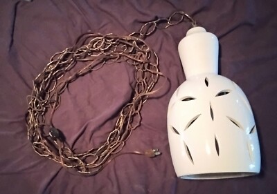 True Vintage Retro White Ceramic Cutout Hanging Lamp - NICE!