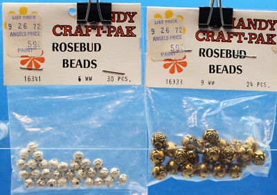 VINTAGE CRAFTY ROSEBUD BEADS SILVERTONE & GOLDTONE 9mm & 6mm SEALED
