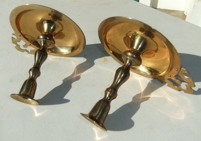 Vntg Pair of Lenox Solid Brass Candlestick Holders w/ Stylized Handles India
