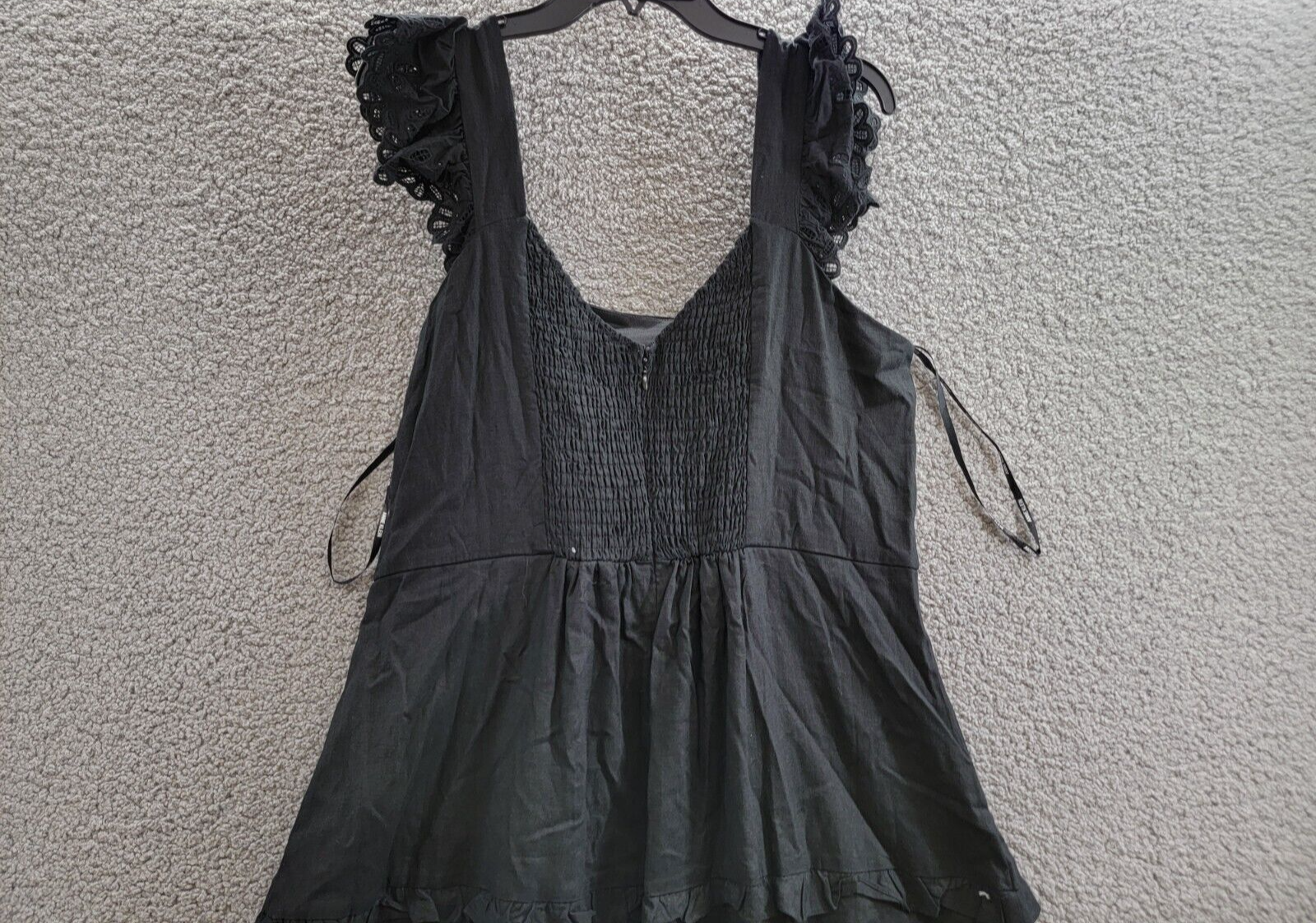 Anne Klein Ruffle-Trimmed Tiered Midi Dress Women's 16 Black Solid Linen Blend - Picture 10 of 16