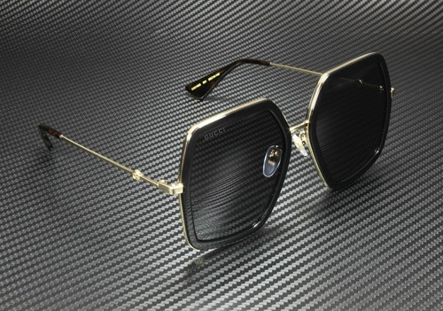 Pre-owned Gucci Gg0106s 001 Rectangular Square Black Grey Women's Sunglasses 56 Mm In Gray