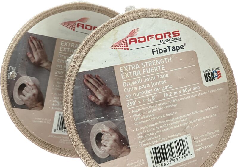 LOT of 2 - Saint Gobain FibaTape Drywall Tape Wrap Extra Strength 250Ft x 2-3/8"