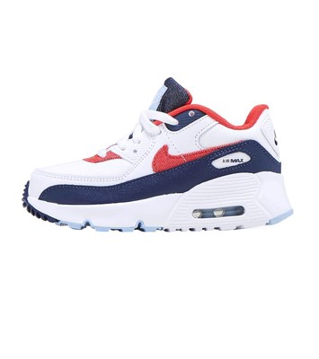

Nike Air Max 90 USA Denim для маленьких детей, белый/Чили Rd-Midnight Navy (DJ5178 100), White/chile red-midnight navy