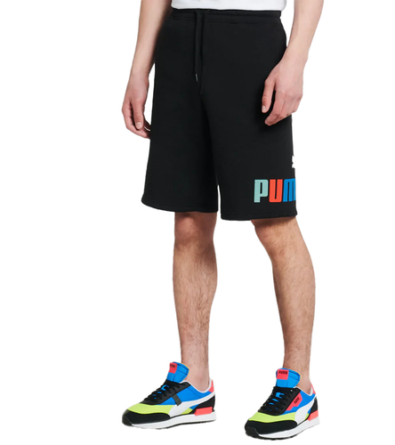 

Мужские шорты Puma черные с большим флисовым логотипом 10, Black/multi-color