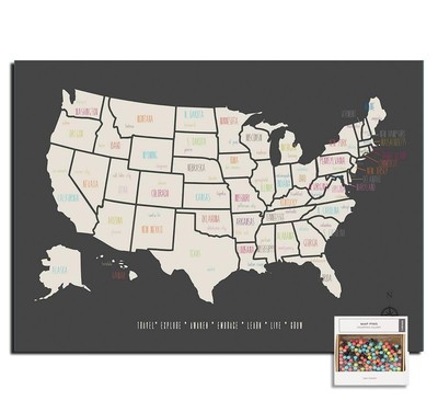 Epic Adventure Maps - USA State Travel Adventure Map Poster - Includes Push P...