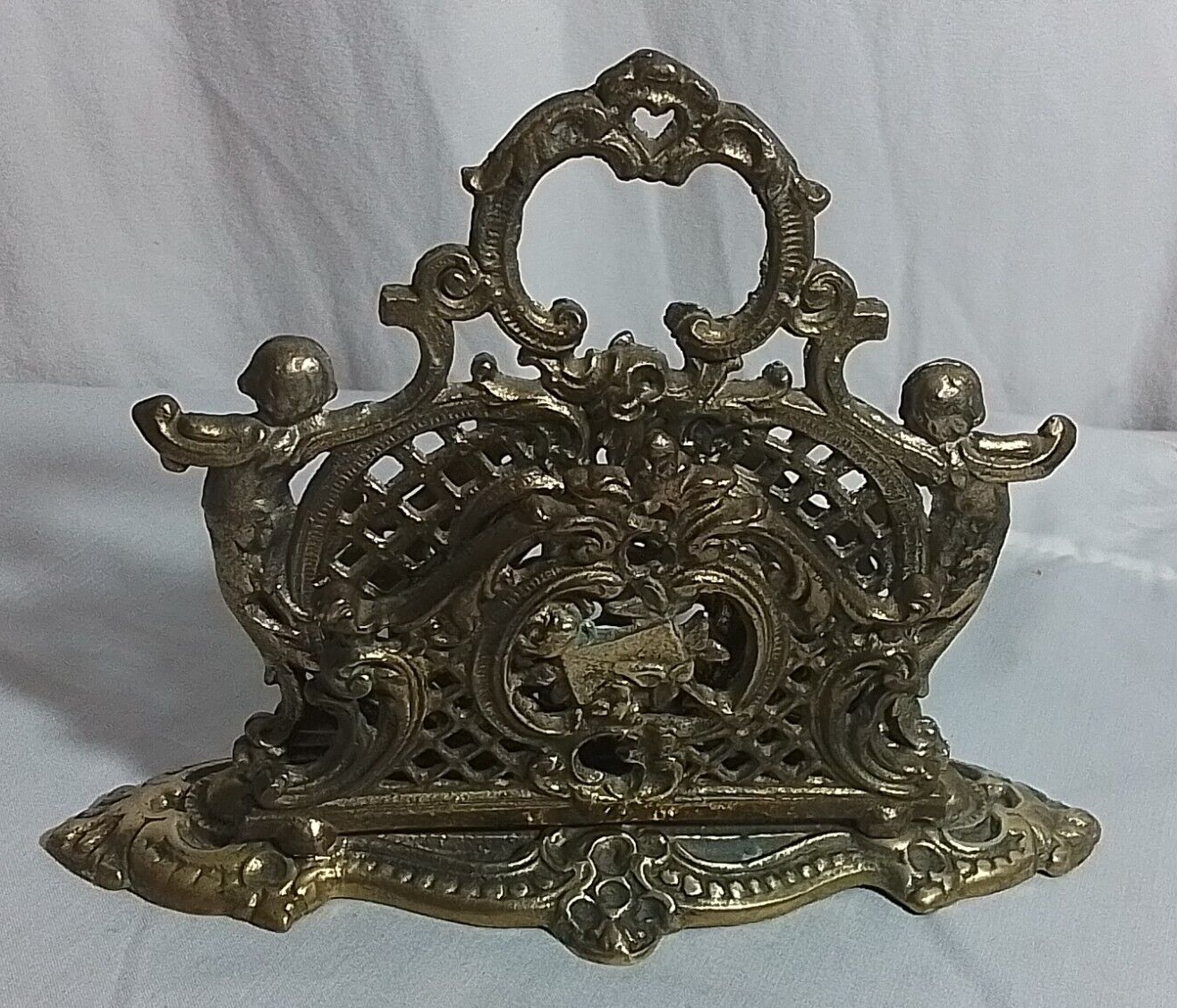 Vintage Cast Metal Brass Letter Holder 7.5” W by 6” H -Made