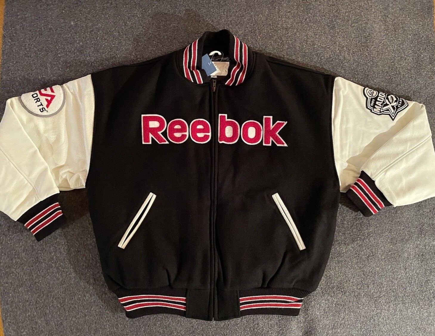 76ERS レッドジャケット reebok Vtg 90s Reebok Big Logo Jacket XL Track Gym Hip Hop Flag PE