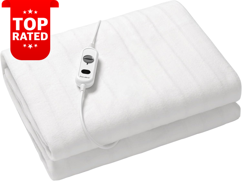 Electric Blanket Washable Fitted 3 Heat Settings Overheat Protection White