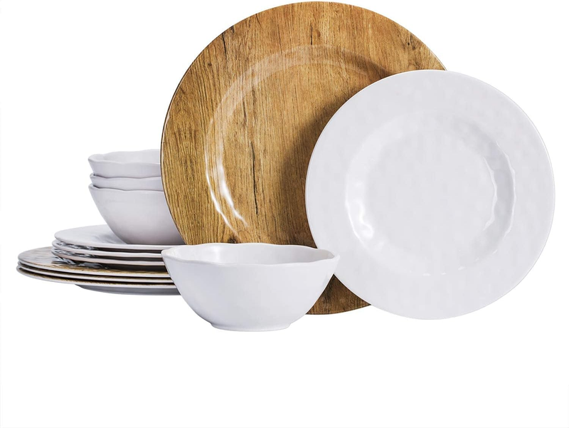 Melamine Dinnerware Set for 4 | 12Pcs  Lightweight Unbreakable