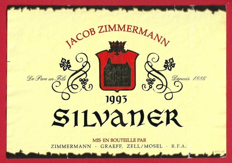 D152 Etiquette Weinetikett Mosel1993 Cochemer Silvaner Jacob Zimmermann Greff
