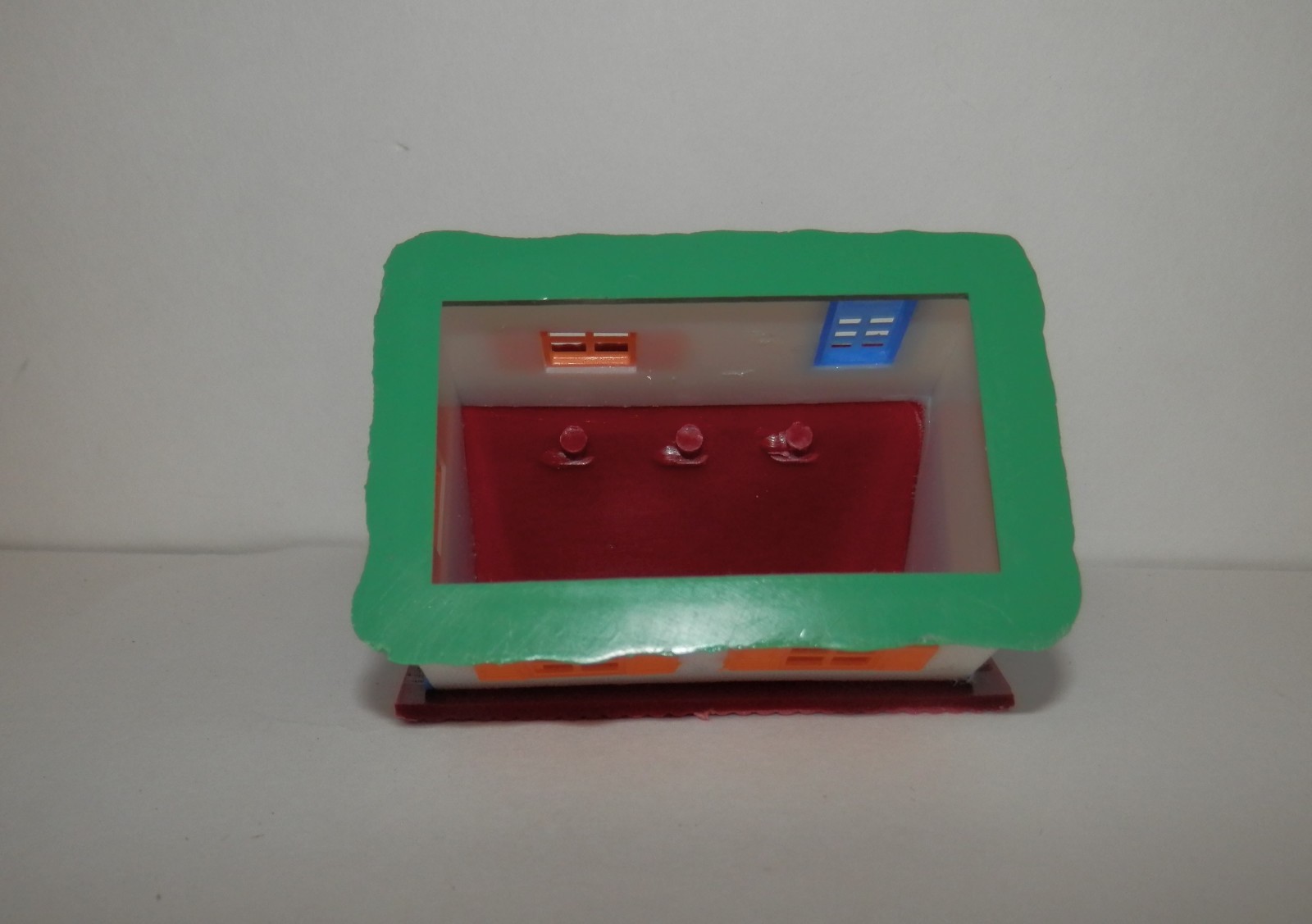 HO Scale Small A Frame House with Red Roof & Blue Door