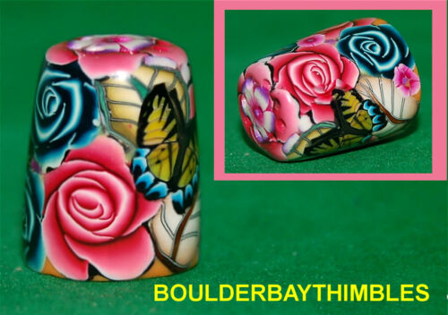 BOULDER BAY MILLEFIORI THIMBLE #254 LARGE ROSES and BUTTERFLY