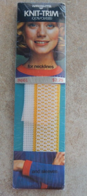 VTG (1972) New Wrights Knit-Trim For Neckline/Sleeves Yellow White Polyester 30''