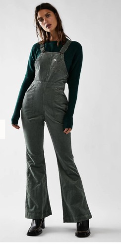 Lee Vintage Green Corduroy Bib Overalls Women's Wide Leg