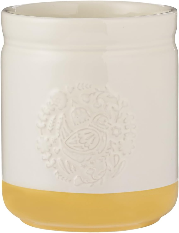 Home to Roost Utensil Pot - 12.5X15Cm, Cream/Yellow Stoneware