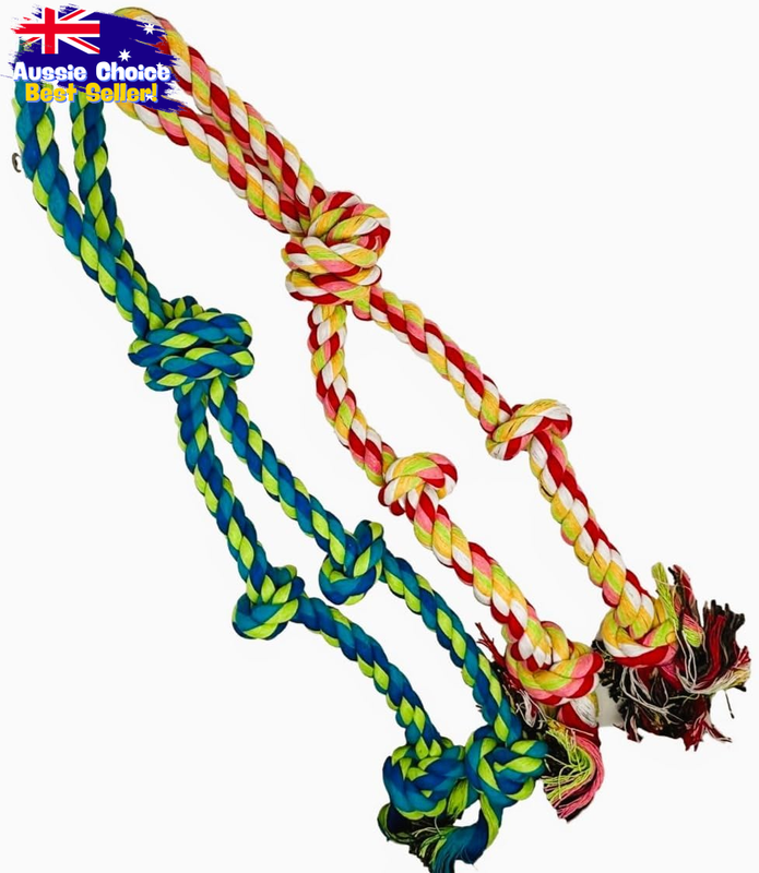 2 Pack Dog Rope Toy Knots, Braided Cotton, Multicolor Tug War Chew Toy