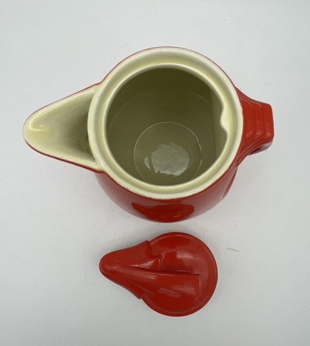 Hall China Co. RED Sundial “Saf-Handle” Syrup w/Lid 1938 RARE HTF USA