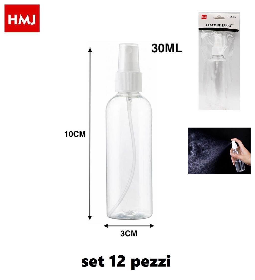 Set 12 Pezzi Bottiglia Spray Vuota Boccetta Plastica Spruzzo Profumo 30ml hmj
