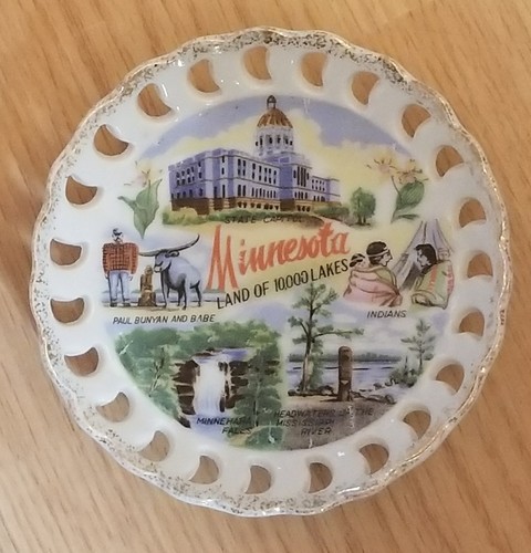 Minnesota Land of 10000 Lakes 1930's Mini Plate Indians rare!