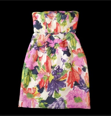 J Crew Buntes Florales Trägerloses Seiden Mini Kleid Damen Größe 00 XXS 