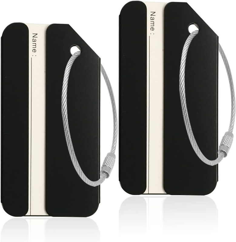 2Pack Black Aluminum Luggage Tag with Name ID Card Perfect to Quickly Spot Lugga