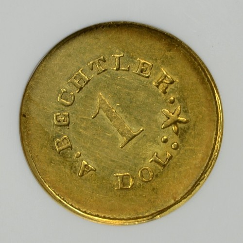 A. Bechtler $1 Gold NGC MS62 * CAROLINA GOLD * 27 Gr, 21C * K-24 * #1871549-007