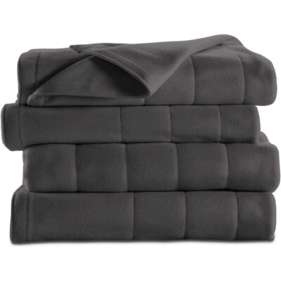 Sunbeam Quilted Fleece Electric Heated Warming Blanket Twin Slate Gray