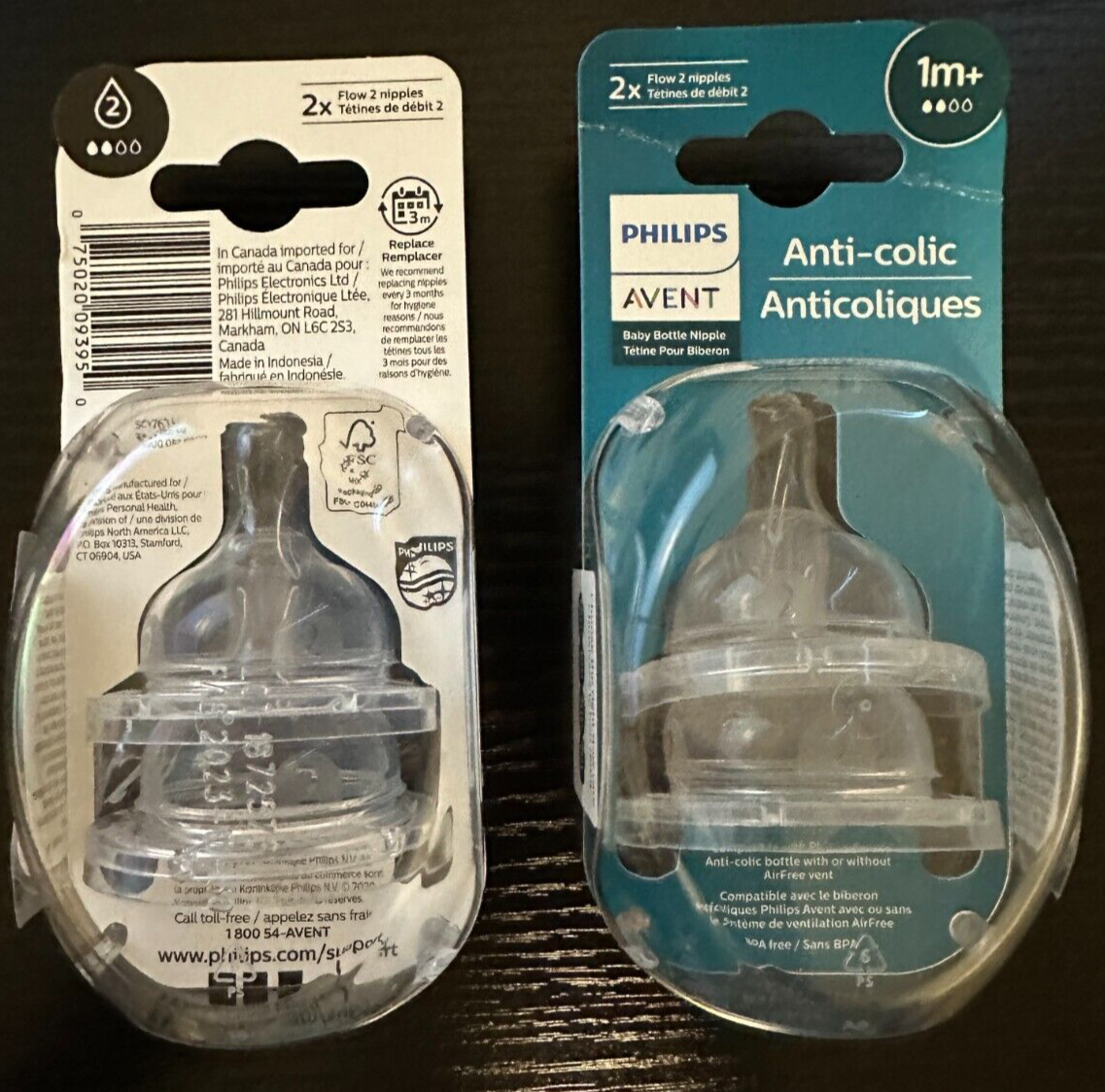 PHILIPS AVENT ANTI-COLIC NIPPLES - SLOW FLOW - 1M+ - 2 Packs (4 Nipples)