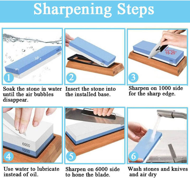 Whetstone Knife Sharpening Stone kit, Double Side Whetstone Sharpener 1000 6000