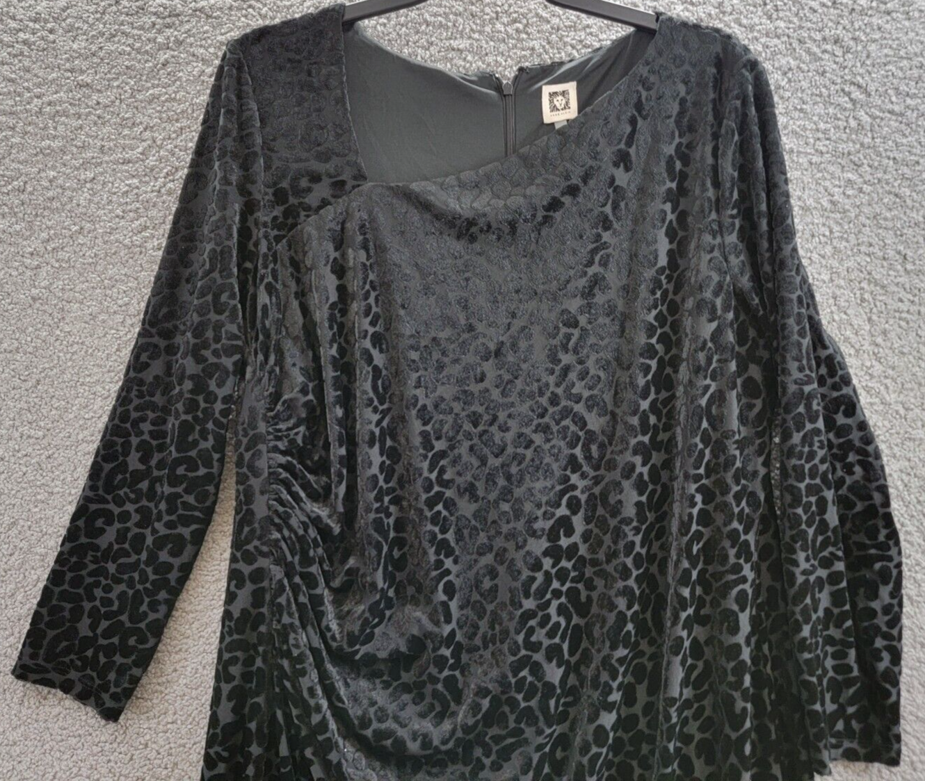 Anne Klein Plus Size Asymmetrical-Neck Ruched Velvet Midi Dress 3X Anne Black~ - Picture 3 of 17