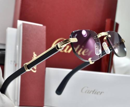 新品未使用　希少Cartier Wood box Anthracite Grey Cartier Decor C Wood Rimless dark blue Frame Sunglasses