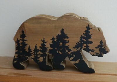 BROWN BEAR FOREST WOOD SCULPTURE SIGN Rustic Lodge Cabin Camping Home Decor NEW