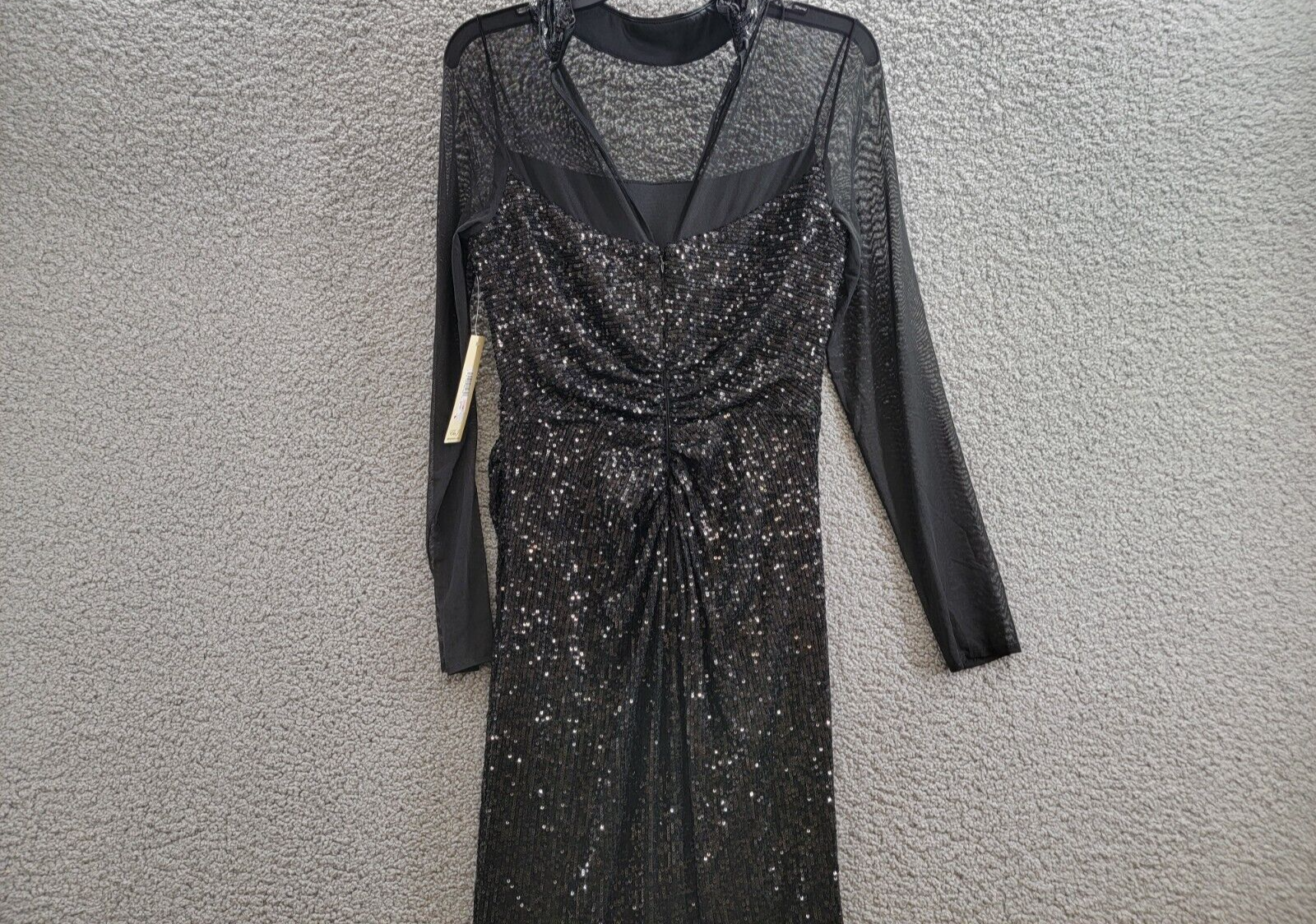 Eliza J Sequined Illusion Evening Dress Women's 10 Black Button Zip Closure L/S - Picture 13 of 18
