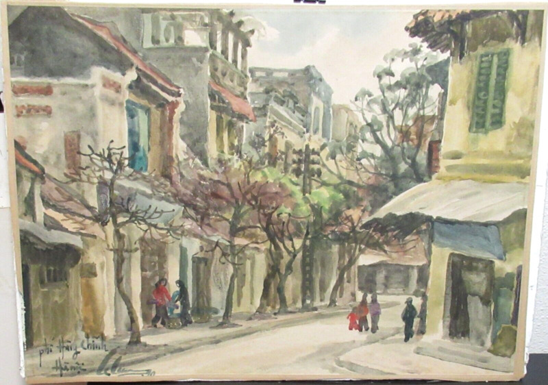 Phi Haiy Chinh Vietnam Street Scene Original Watercolor Landscape Painting