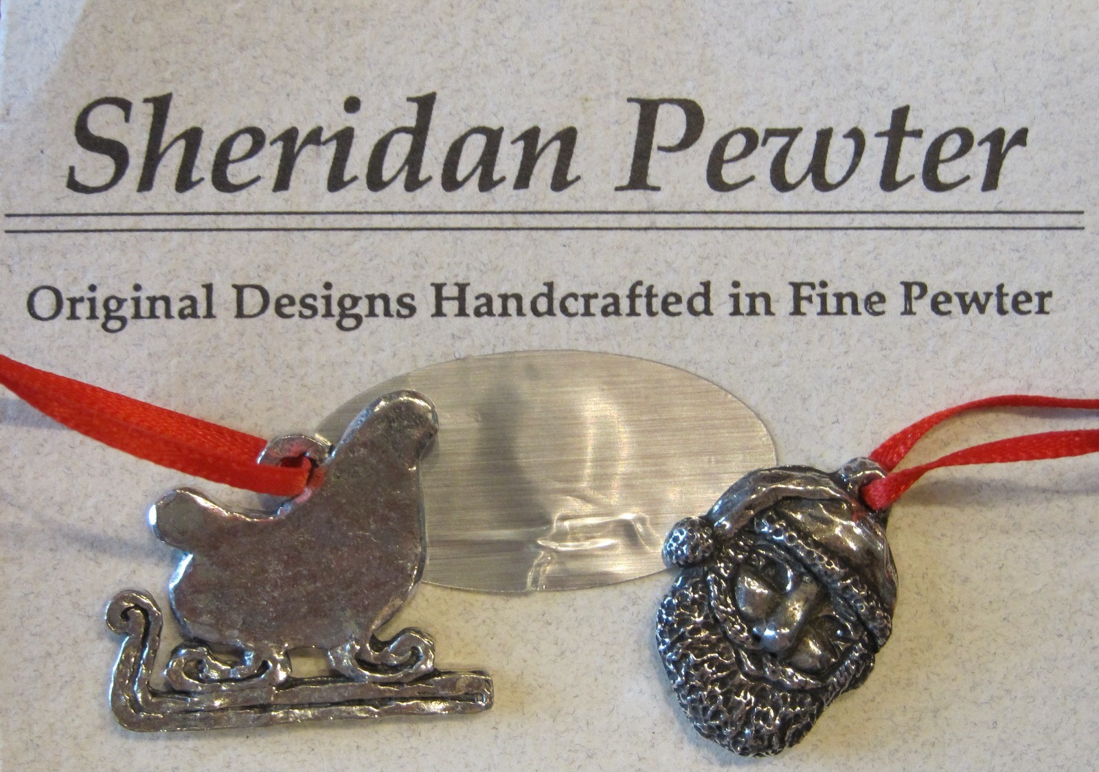 vntg SHERIDAN PEWTER signed; 2 XMAS Tree Ornaments; US 1991; original owner