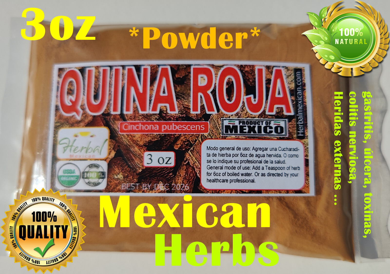 3 oz Quina roja Red cinchona bark quina roja en polvo red