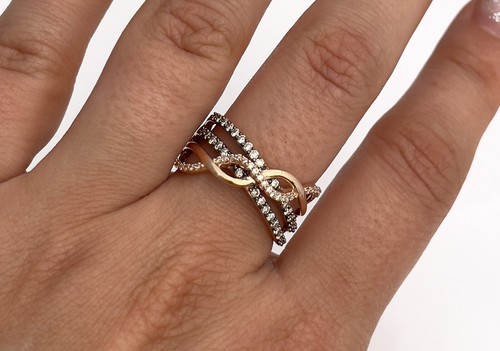 Pre-owned Le Vian Levian Ring Chocolate Vanilla Diamond 0.41 Ct Stackable Band 14k Rose Gold In Pink