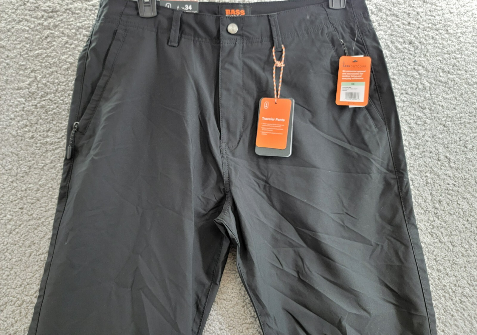 BASS OUTDOOR Straight-Fit Traveler Pants Men's 34 Caviar Button Zip Closure - Picture 3 of 19