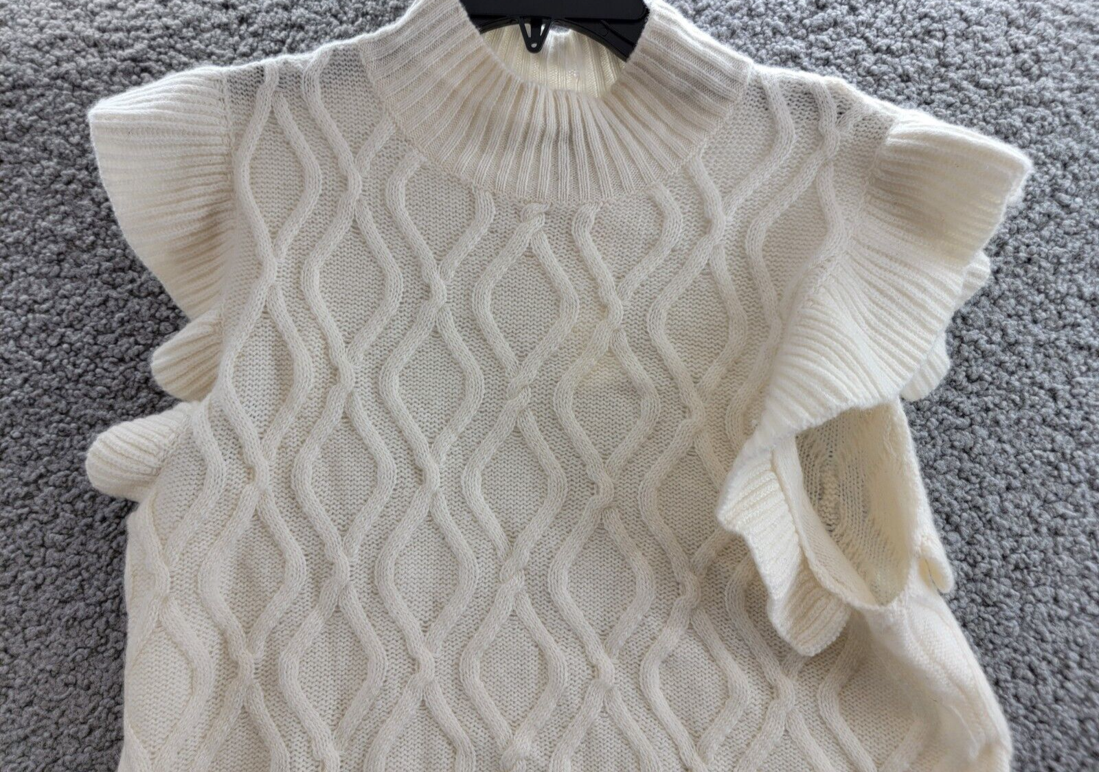 AQUA Cashmere Diamond Knit Cashmere Sweater Women's S Ivory Mock Neck Pullover - Picture 3 of 15
