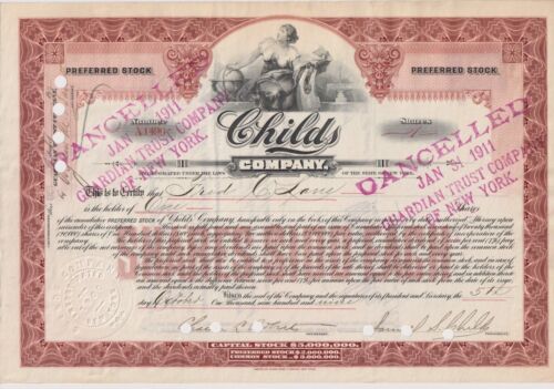 1909 Childs Company Stock Certificate New York