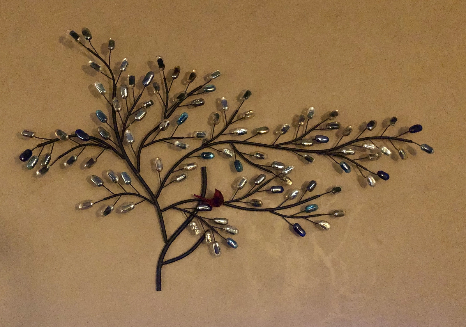 Large Colorful Tree Wall Art Sculpture Metal Branches Glass Leaves