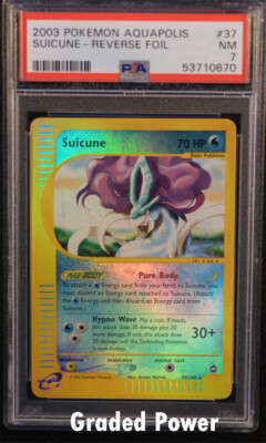 スイクン37/147 リバースホロ レア ポケモン AQUAPOLIS 英語版 Aquapolis Reverse Holo Suicune PSA 7 REVERSE HOLO (0670) 37