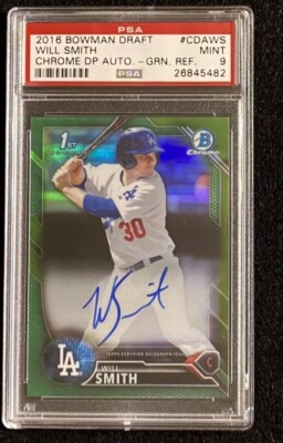 Will Smith 2016 Bowman Chrome 1st Green Refractor RC Auto # d /99, PSA Mint 9