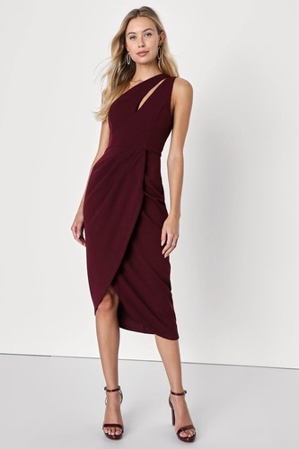 NWT Lulus Enchanting Essence Burgundy One Shoulder Cutout